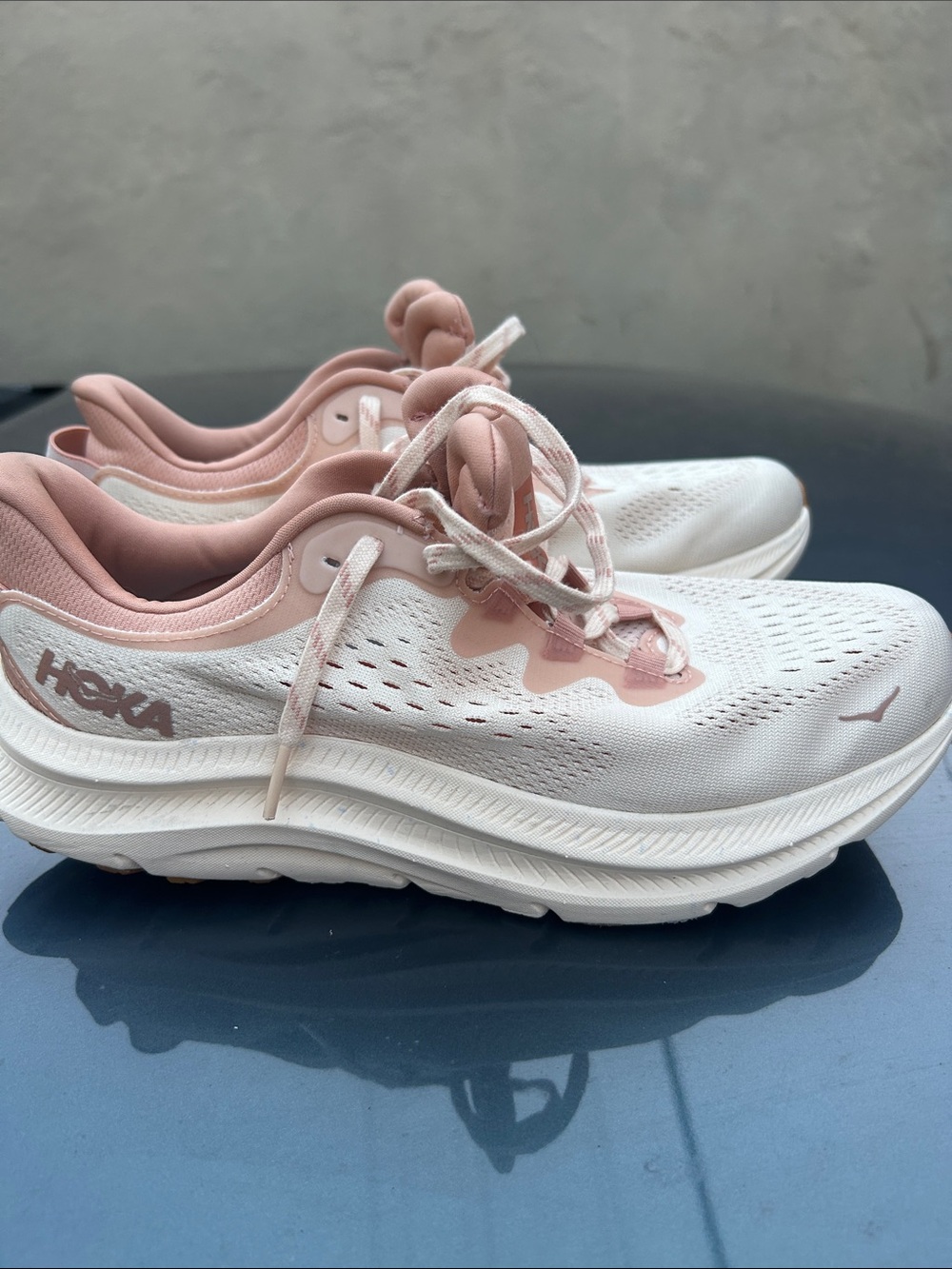 Hoka Women's White and Blush Athletic Running Shoes kawana